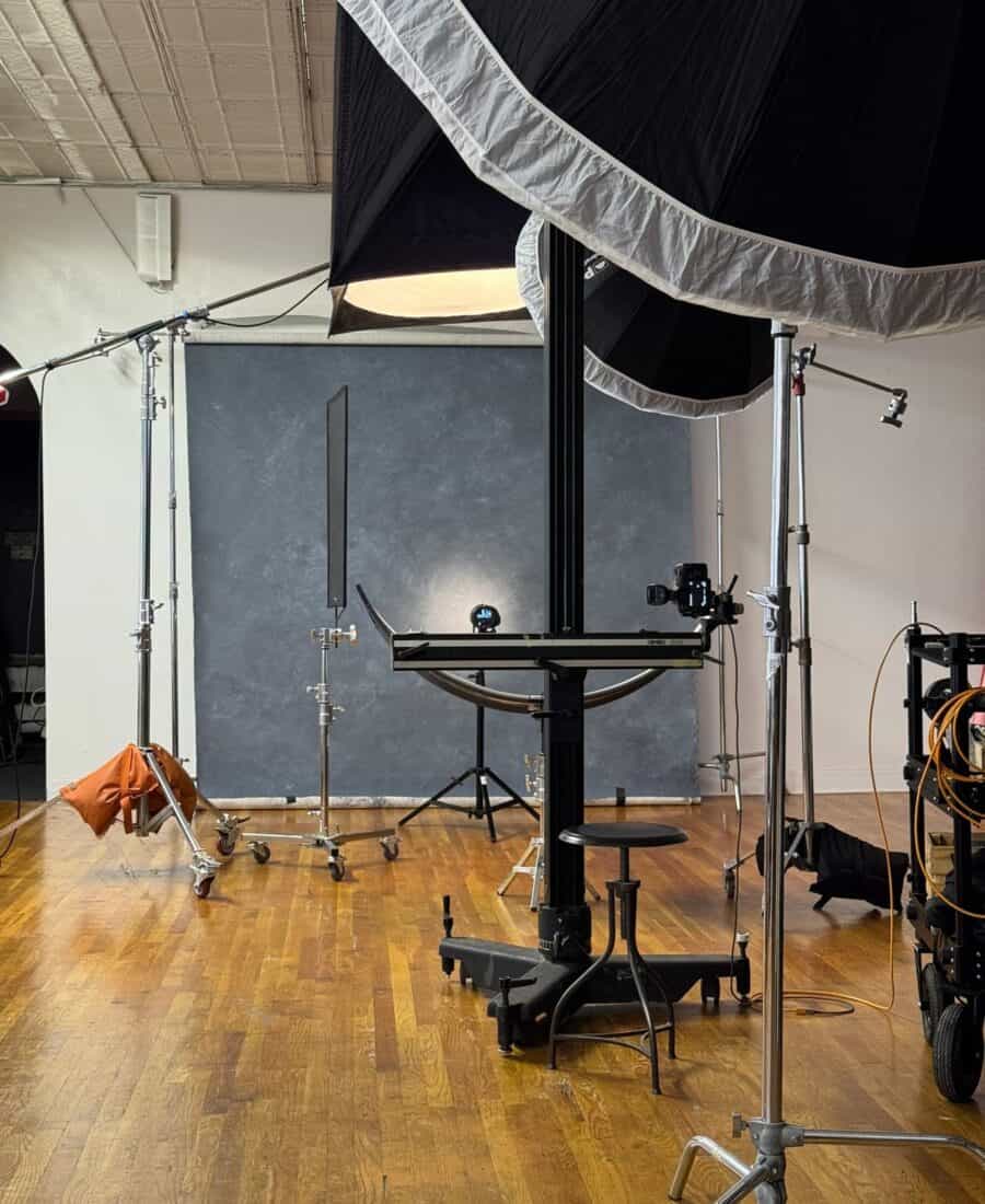 Behind-the-scenes video production and corporate headshot setup inside Ken Jones Photography studio