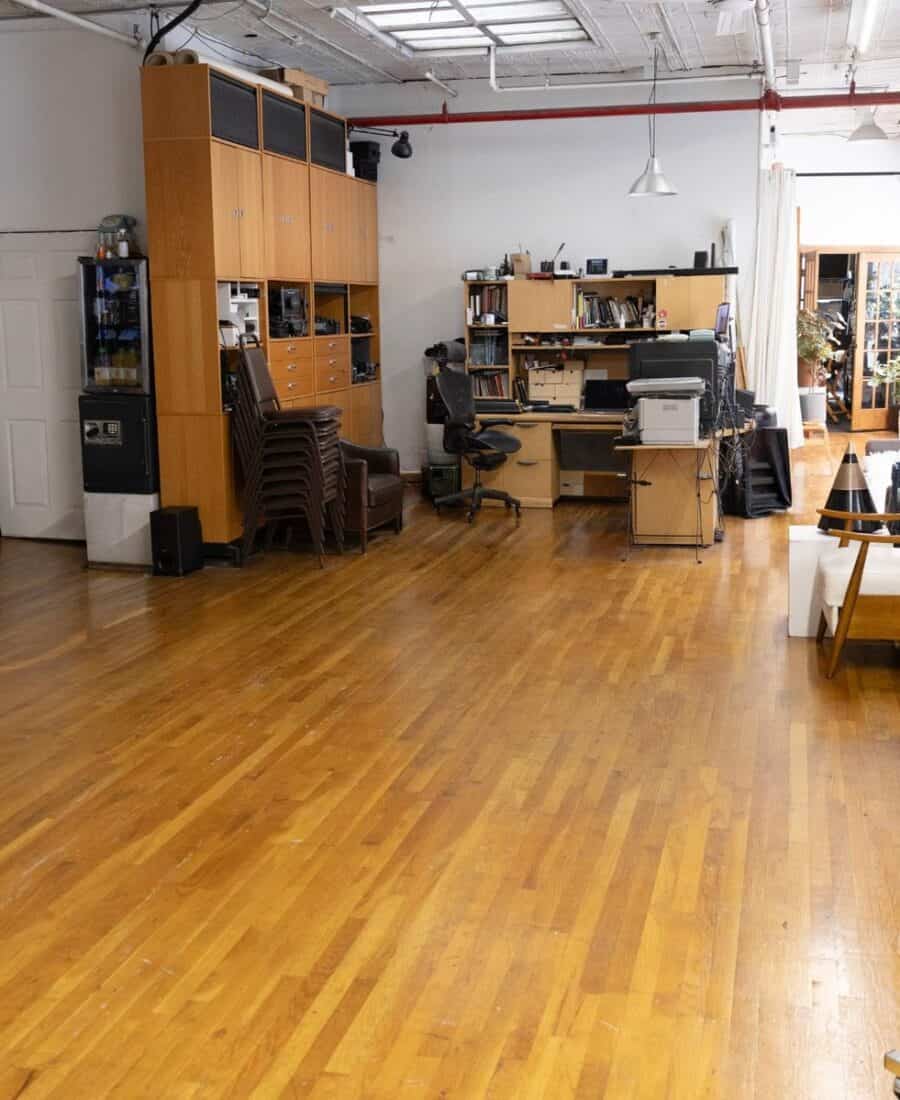 NYC photography studio open floor with production area and hardwood floors