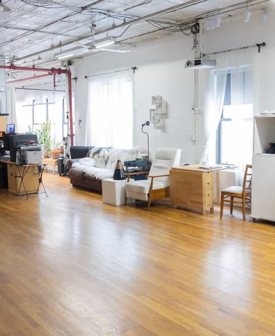 Bright Manhattan photo studio rental space with open shooting floor and client seating