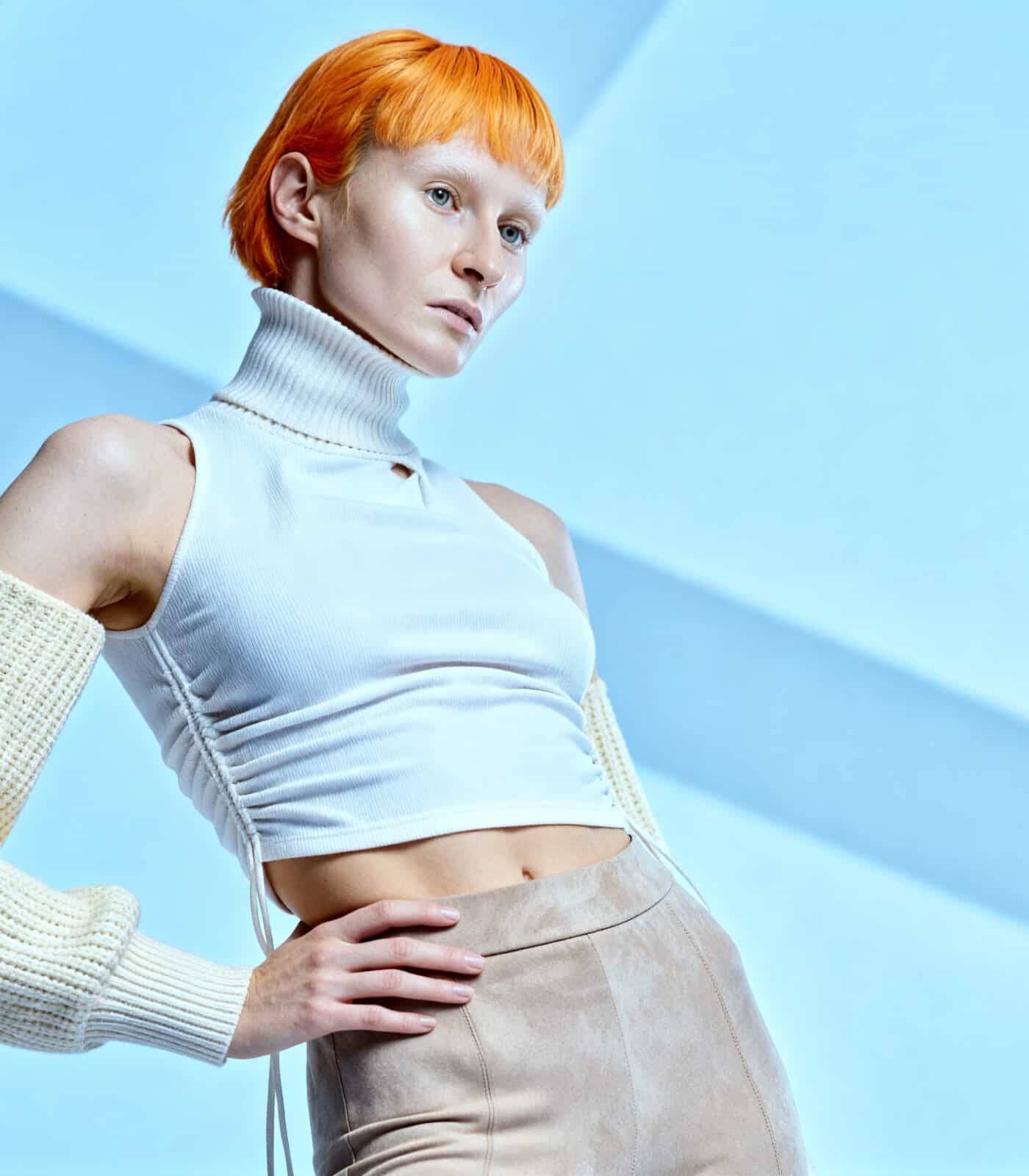 fashion editorial with model on a projected background